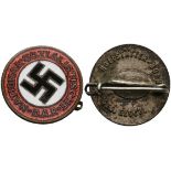 Nazi German worker party (NSDAP), member badges, 18 mm, enameled, on the reverse side with