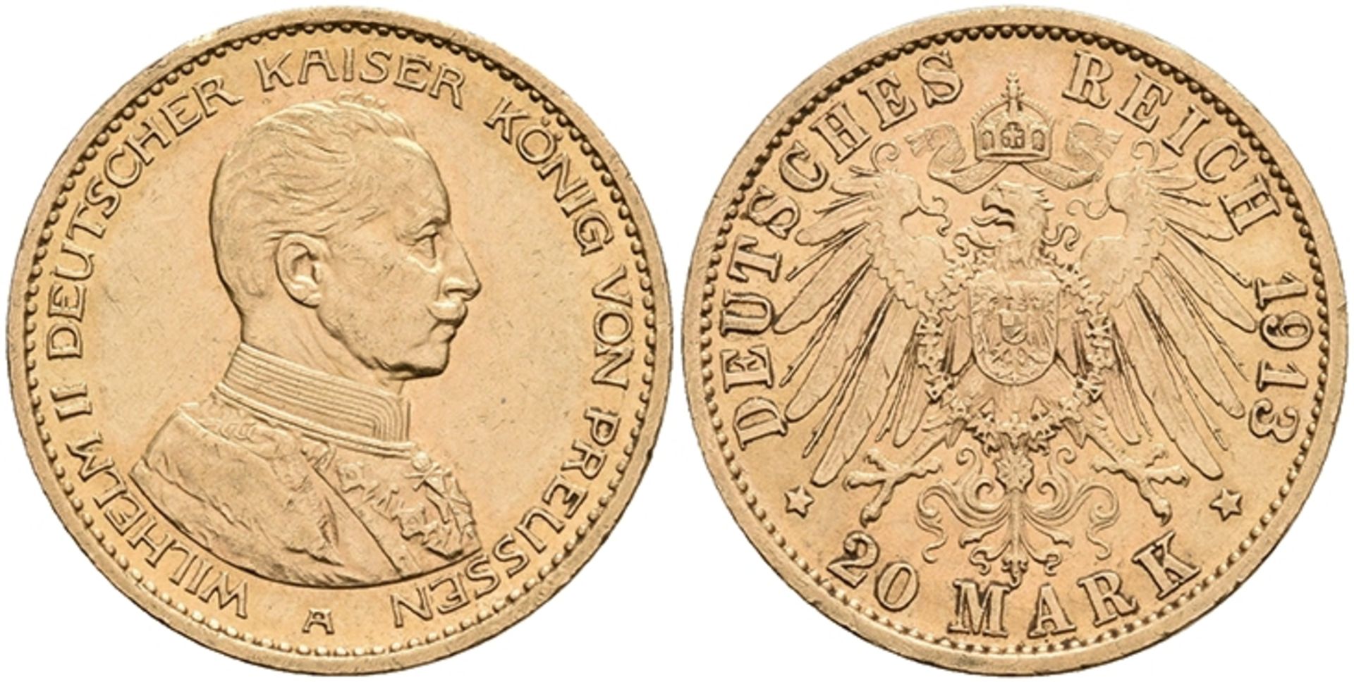 20 Mark, 1913, Wilhelm II. in Gardeuniform, kl. Rf., kl. Kr., ss-vz. J. 253.