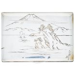 Zigarettenschachtel mit Holz, Japan ab 1950, 950 Sterling Silber punziert, mit Signatur, Landschafts