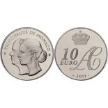10 Euro, 2011, Albert II., auf die Hochzeit, mit Zertifikat in Schatulle und OVP, PP. Auflage nur 40