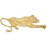 Diamant Smaragd Brosche \Puma\ im Stil von Cartier, 750 Gelbgold, 5,5x 2cm, 14,9g, Brillanten zus. c