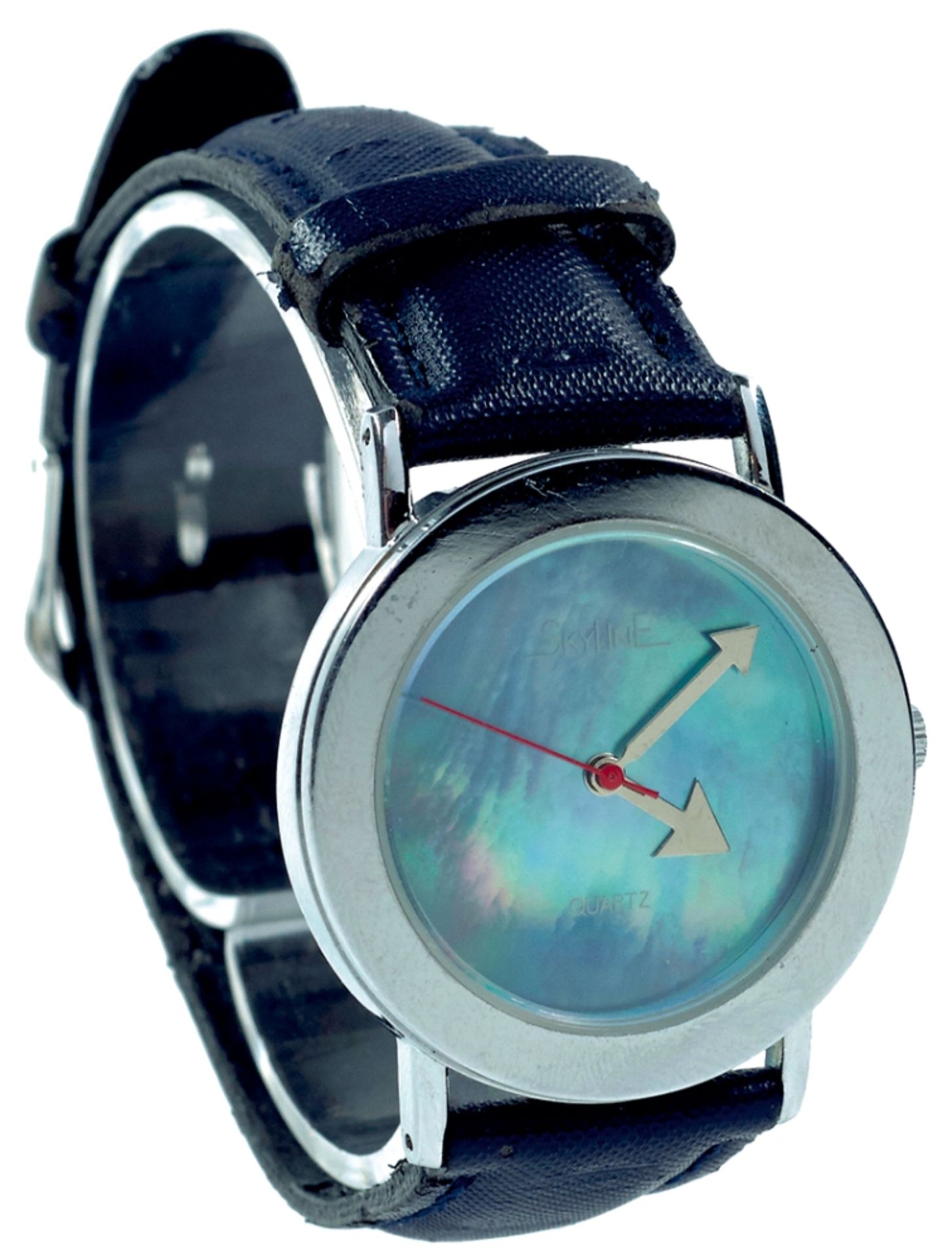 Womens watch with pearl dial \\skyline quartz\\. 20th century diameter approximate 3, 3 cm. Blue