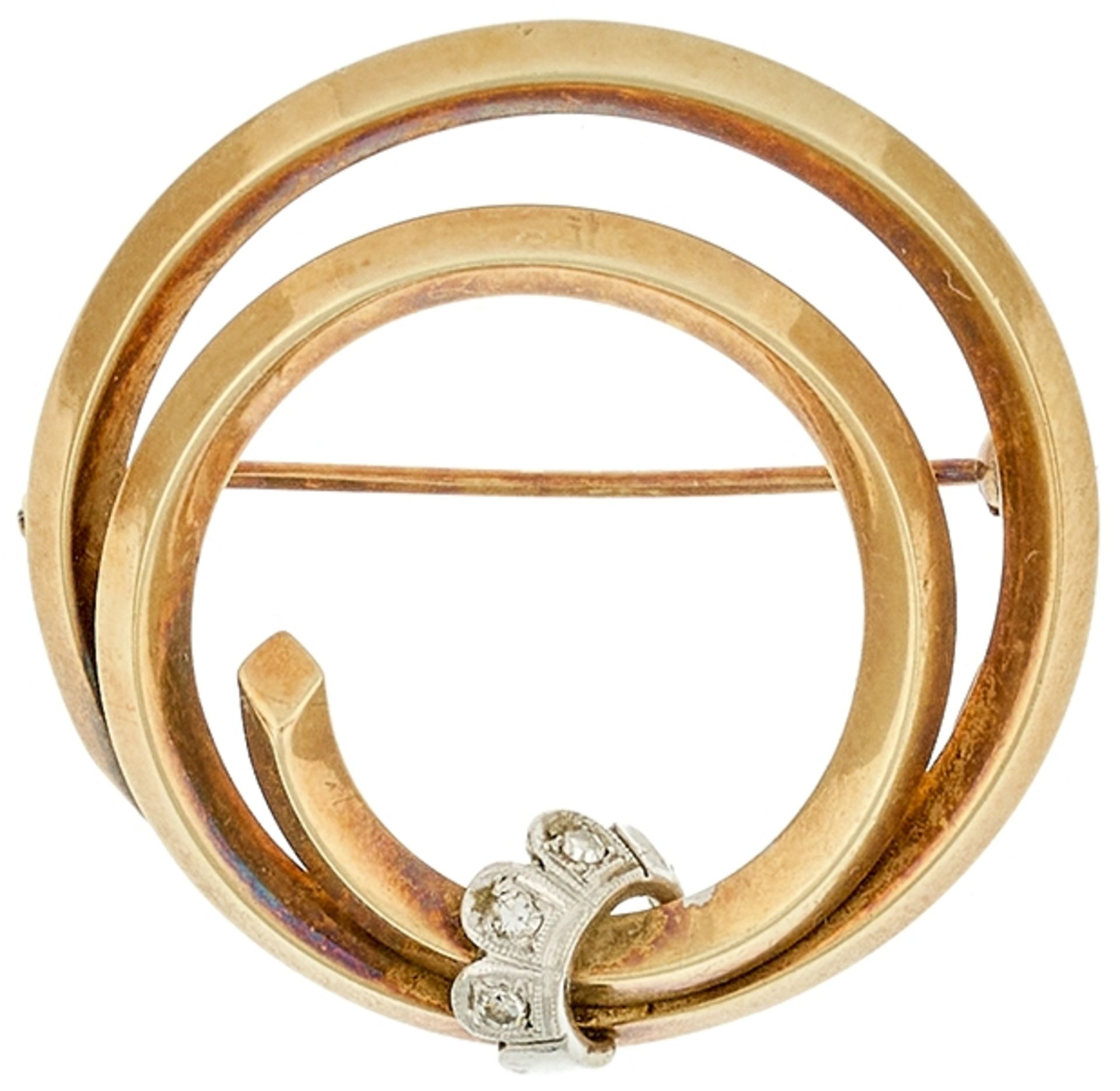 Spirally brooch with brilliant diamond tiara, 585 yellow-gold, brilliant-cut diamonds together