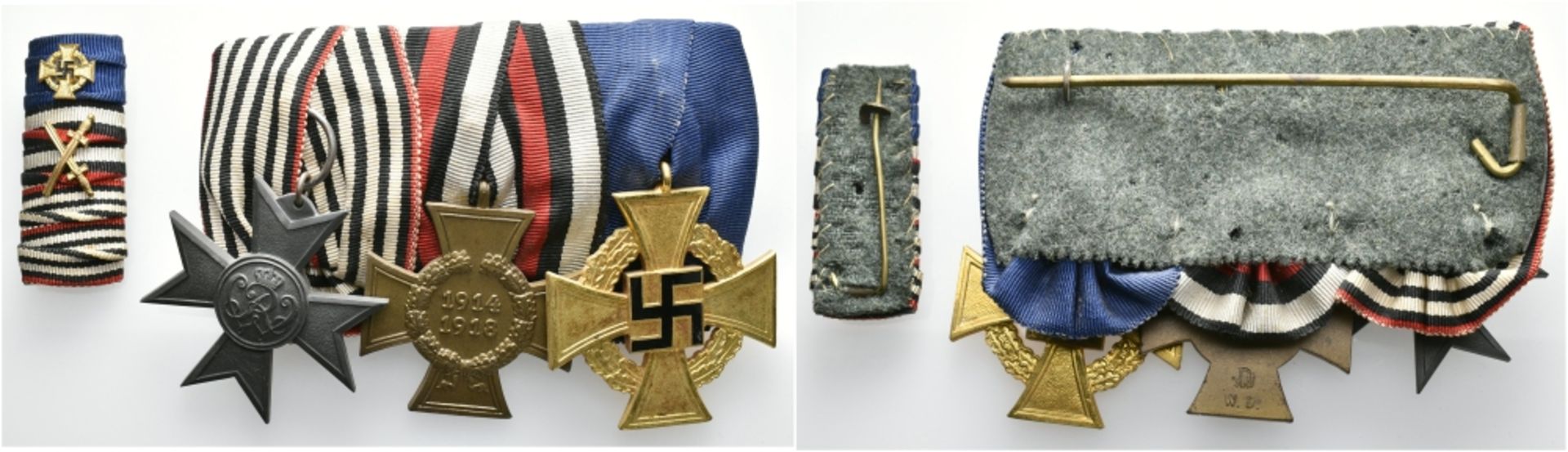 Medal clasp with 3 x awards, as well Prussia Cross of Merit for war help, cross of honor for front-