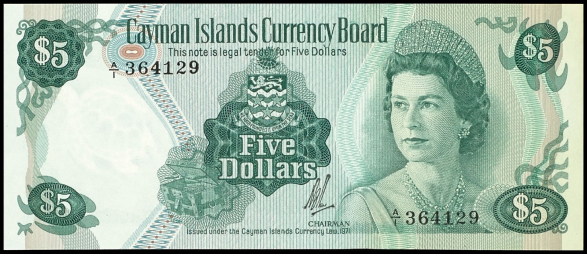 Cayman-Inseln, Cayman Islands Currency Board, 1 und 5 Dollars, 1971, P- 1b und 2a, unc. Erh. I- und