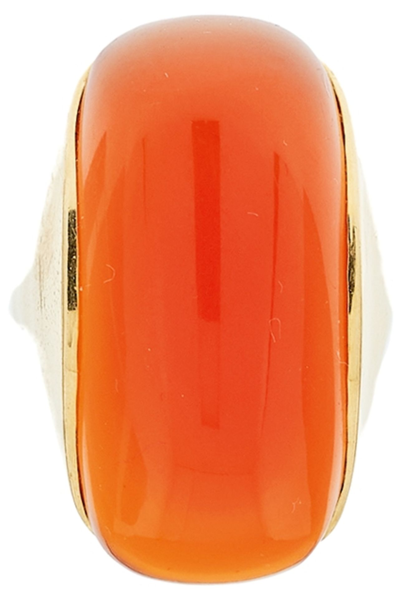 Karneol Ring, 750 Gelbgold, 22,1g, massiver Karneol Cabochon ca. 30 ct, gemarkt RP, RW EU 61.