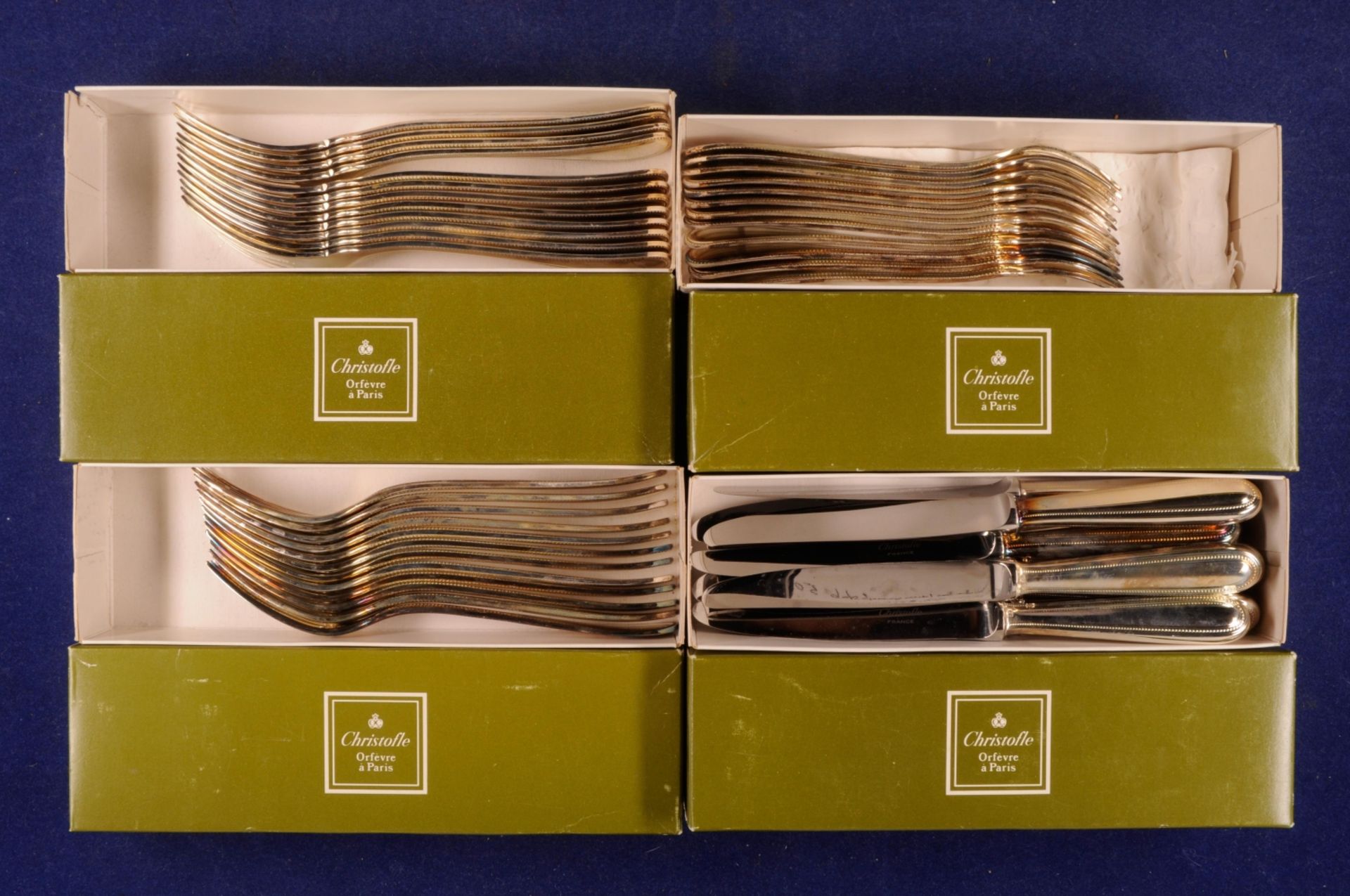 Silver plated cutlery from Christofle \\Malmaison\\, Paris, from the 80s. Complete included are in