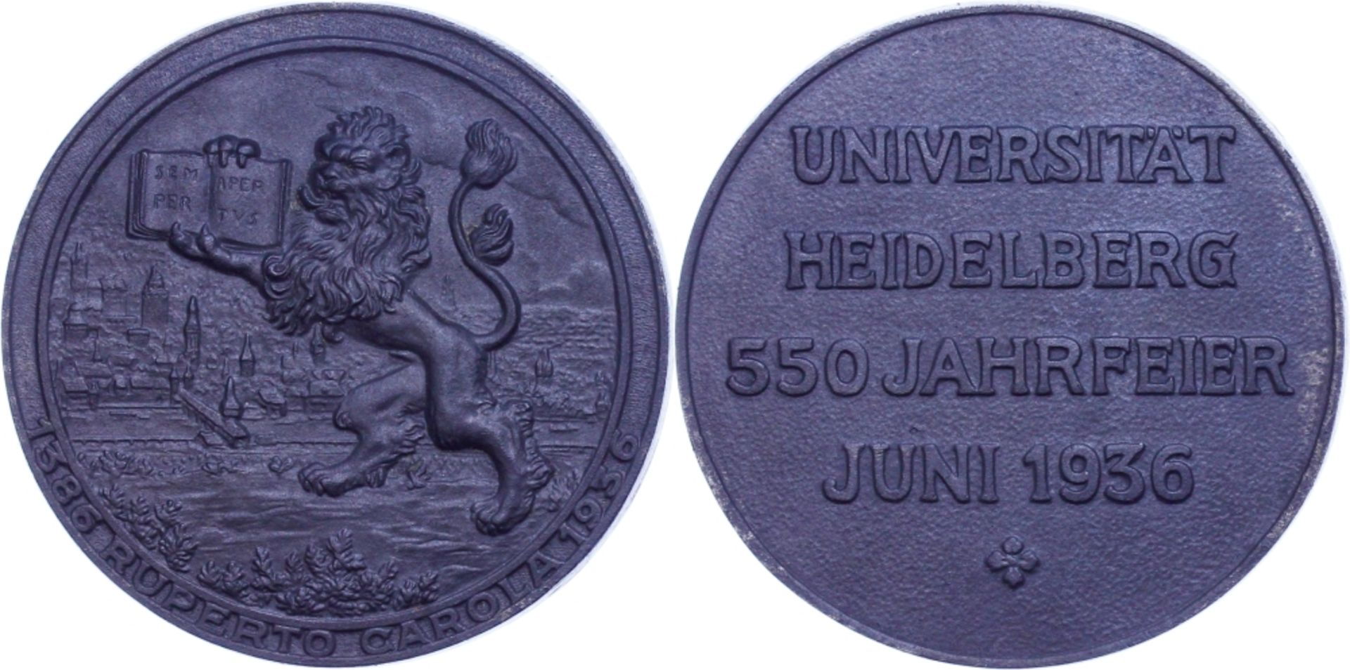 Heidelberg, cast Iron Medal (diameter approximate 74, 4 mm, approximate 102, 81 g), 1936,