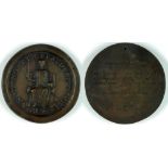 Cast bronze medal (diameter approximate 154 mm, approximate 1.255 g), undated Av: enthroned