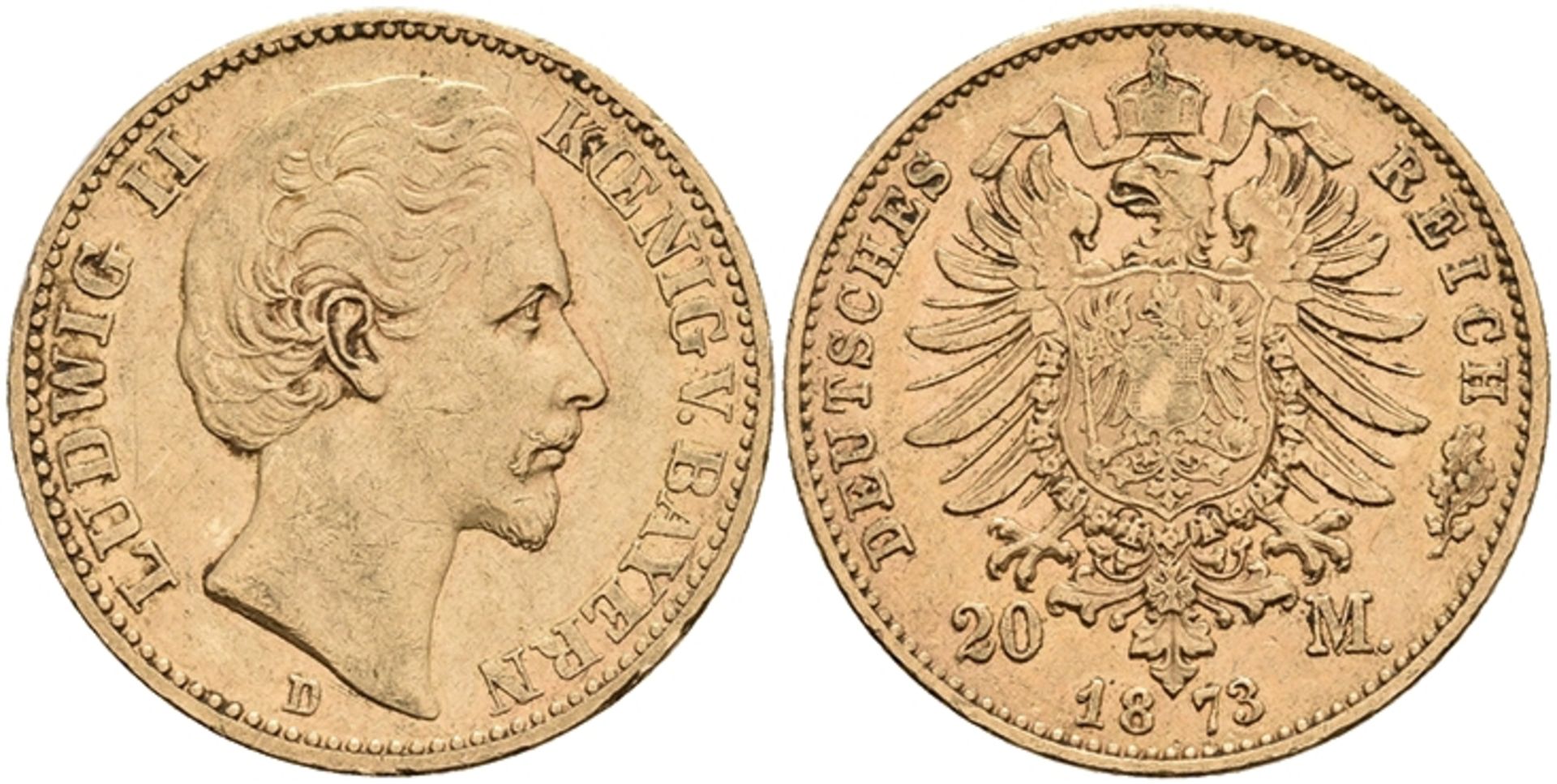 20 Mark, 1873, Ludwig II., kl. Rf., ss. J. 194