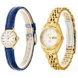 Two dainty ladies watches. Citizen high-grade steel, approximate 26 mm, automatic. Golden case,