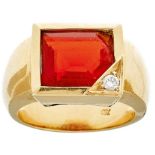 Brillant Ring mit roter Farbstein, 750 Gelbgold, 17,85g, Brillant ca. 0,09ct, roter Spinell in Smara