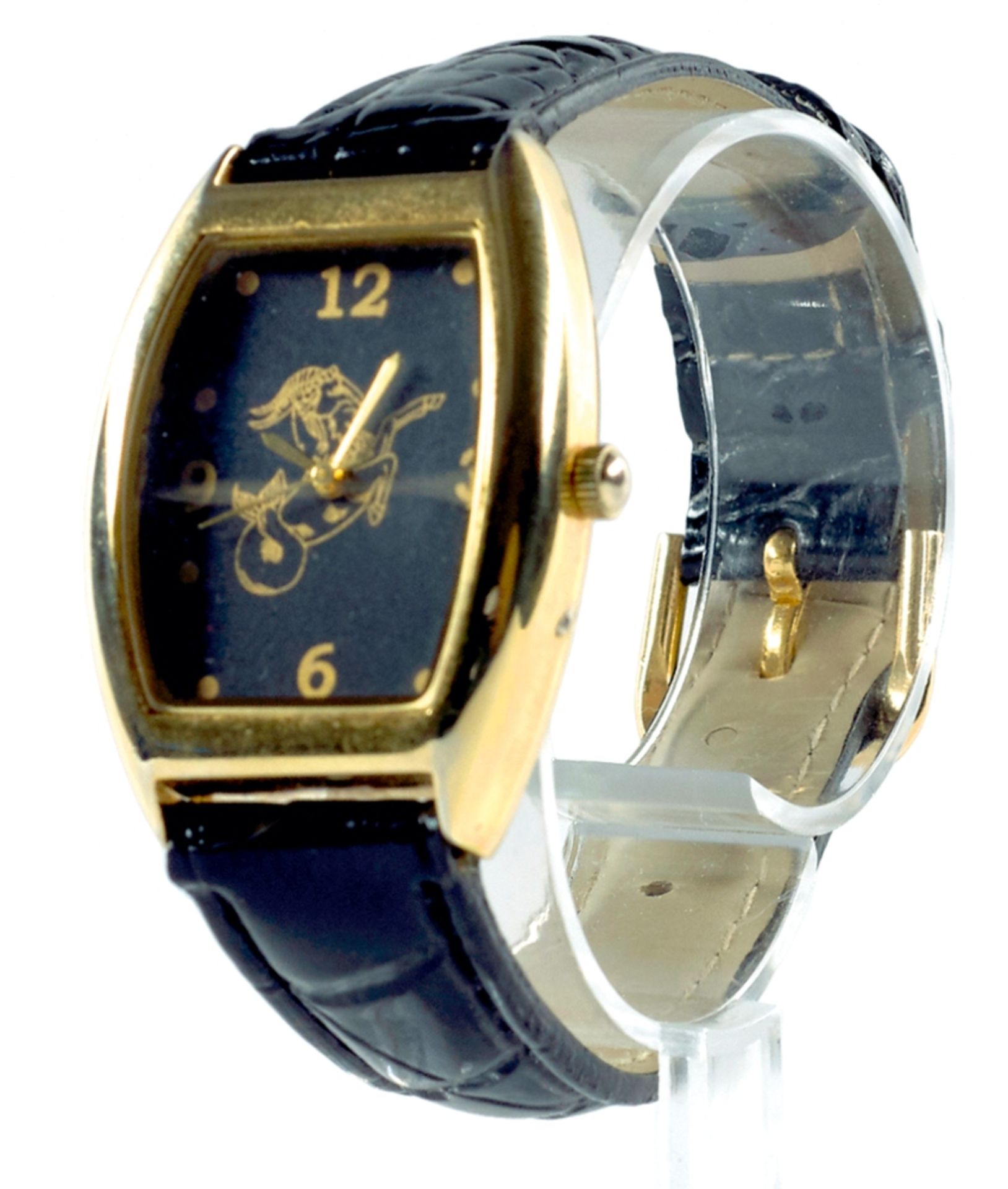 Womens watch with representation of the zodiac signs ibex, here on form of the goatfish, in gold