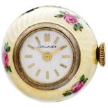 Dainty spherical pocket-watch as pendant. Probably mid twentieth century watch case with yellow