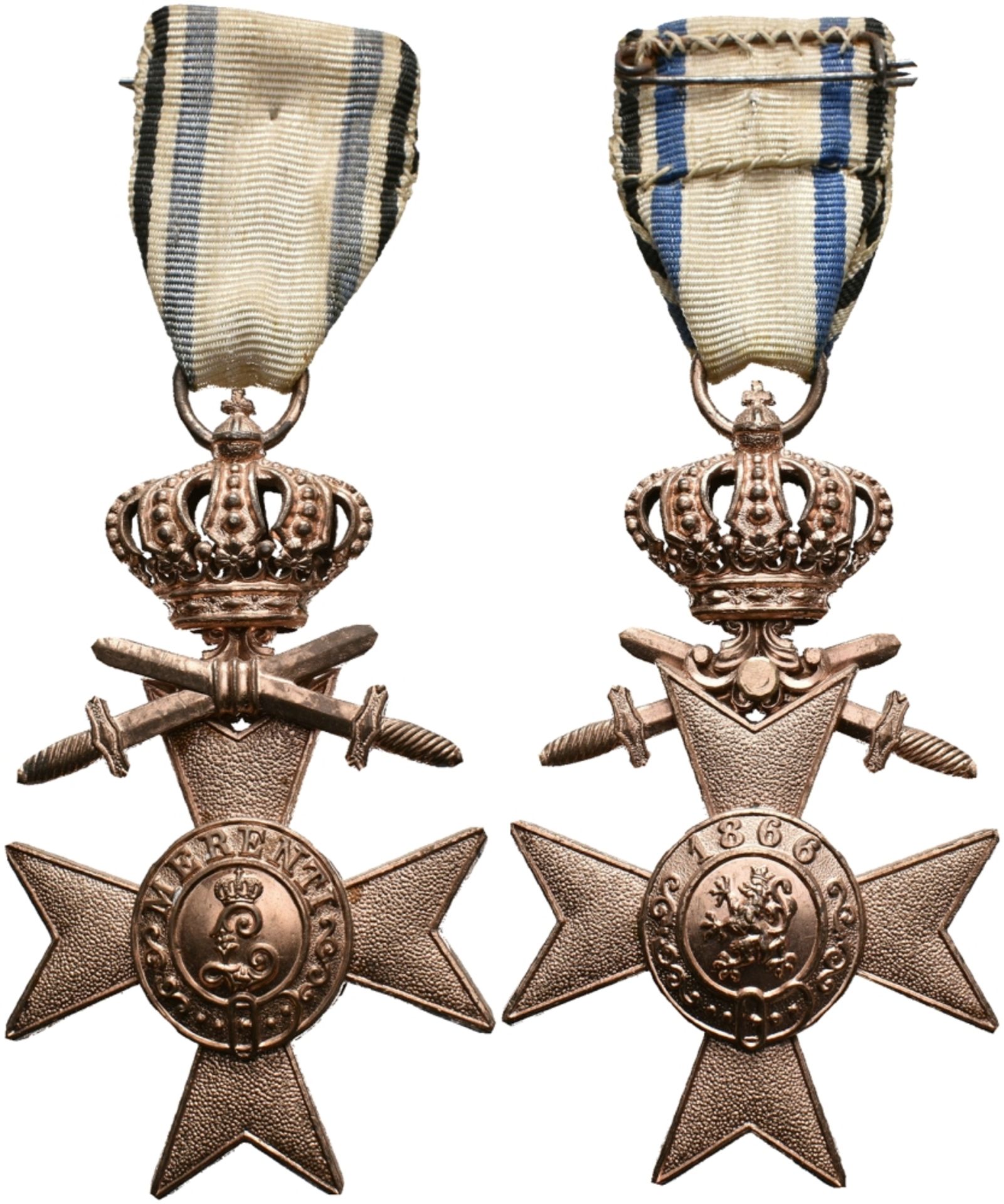 Bavaria, military Cross of Merit 3. Class, with swords and crown, OEK 434, at the brocaded ribbon