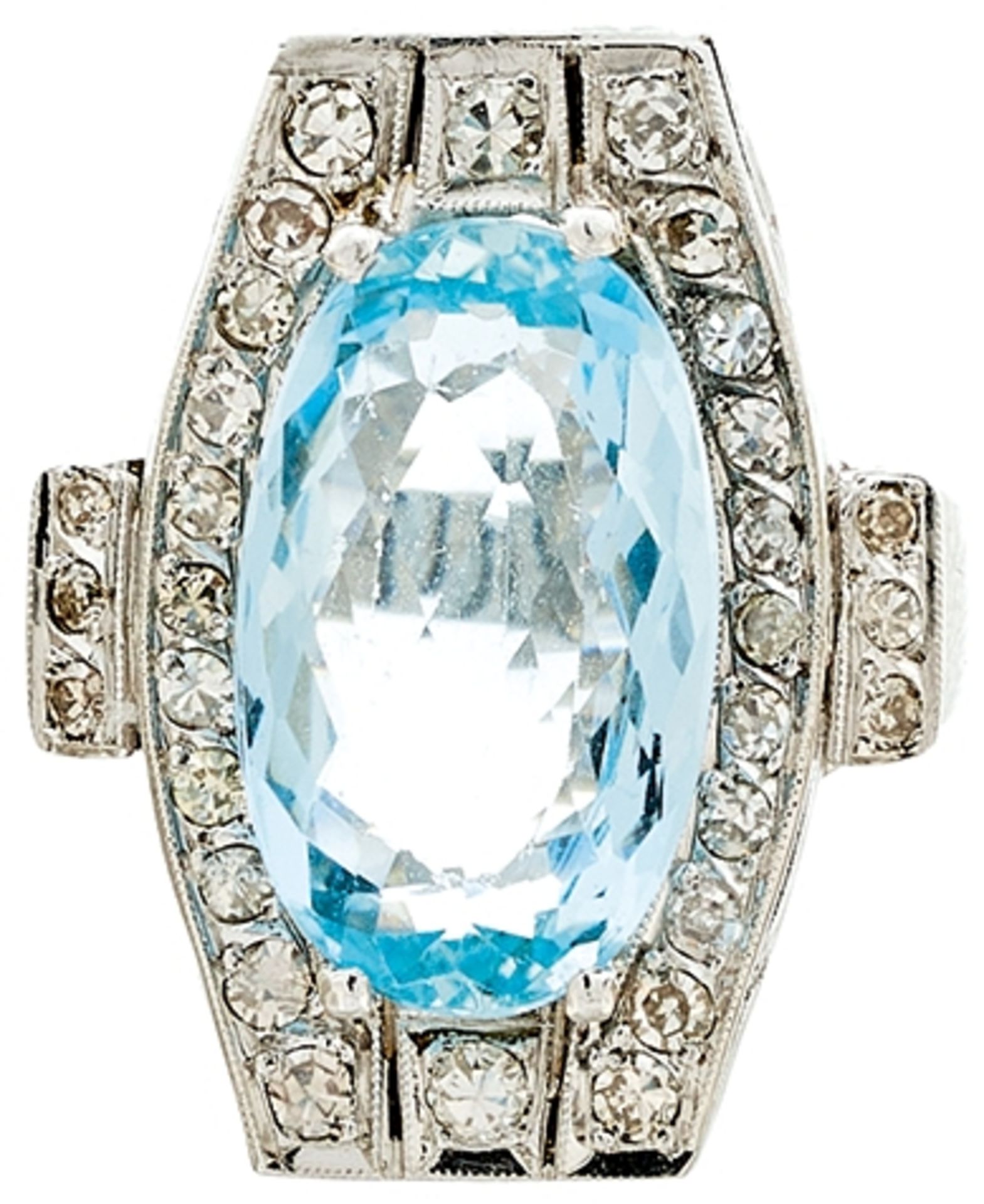 Aquamarine diamonds ring, 900 Platinum, diamonds in brilliant-cut diamonds cut to a total of 0, 95