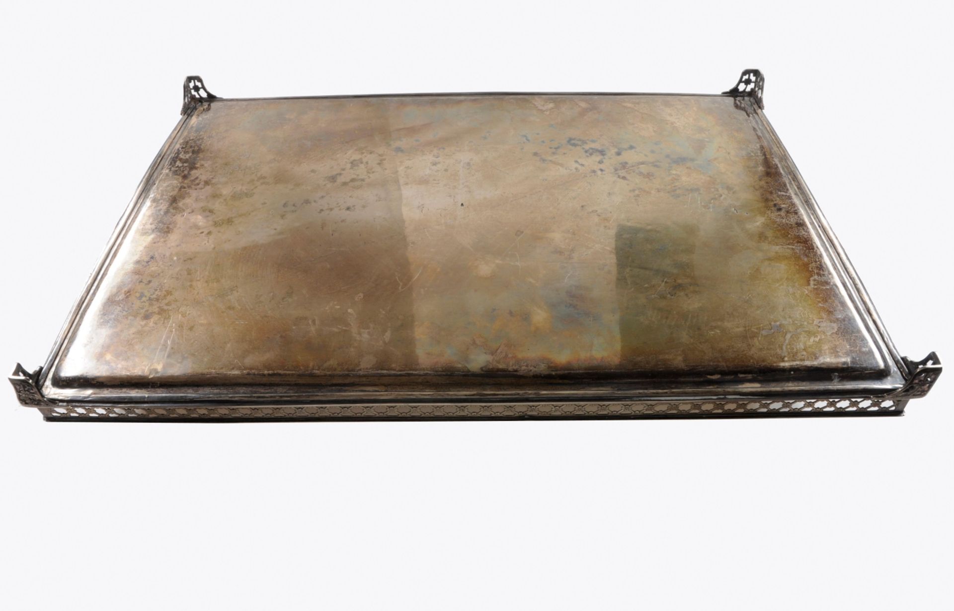 Extreme decorative large tray with feet and broken finished border with floral decor as well handles - Image 2 of 7