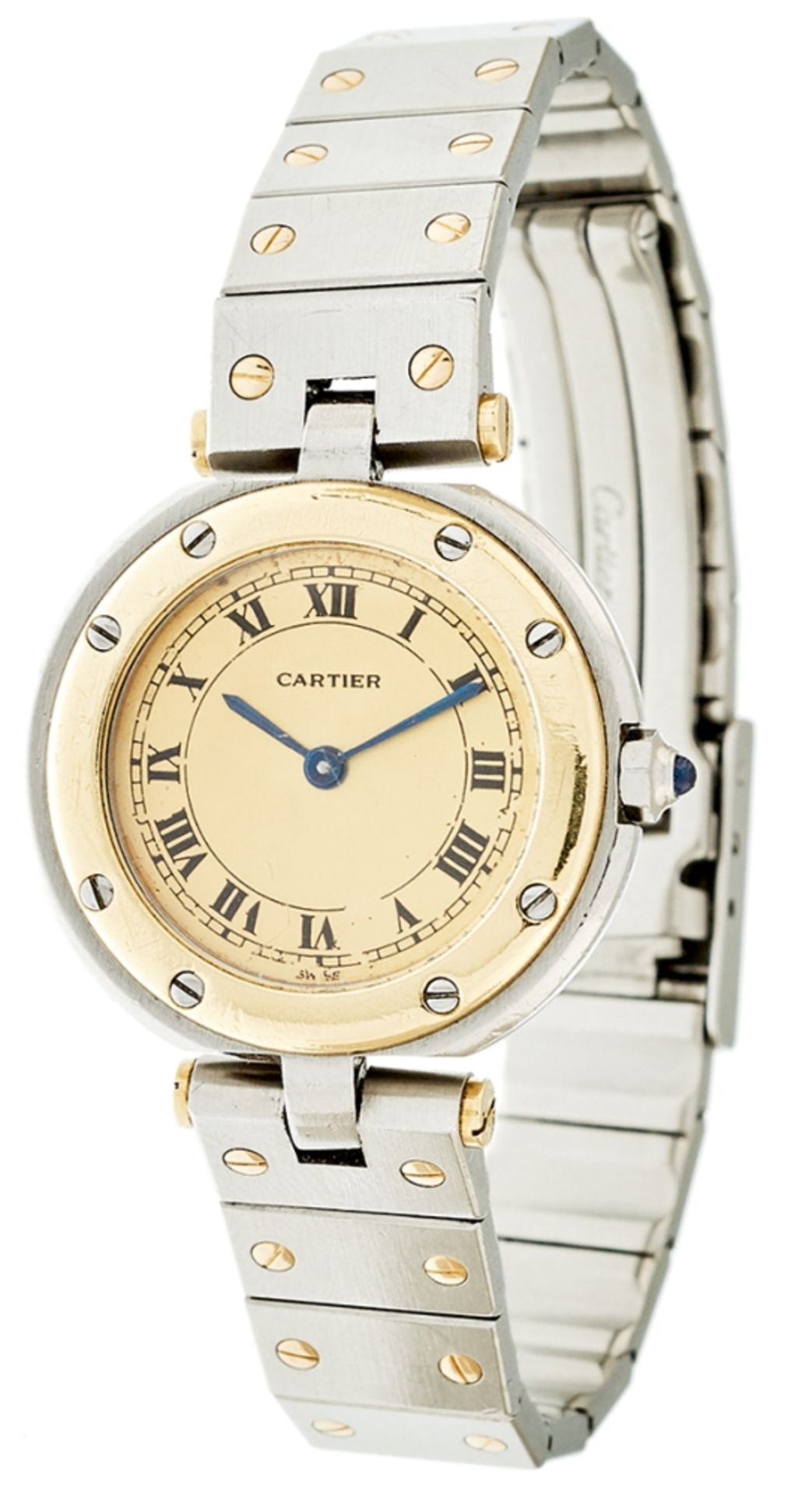 Santos de Cartier Damen Armbanduhr. Ca. 26mm, Gold und Edelstahl, Quarz, Ref.-Nr.: 8191325756. Golde