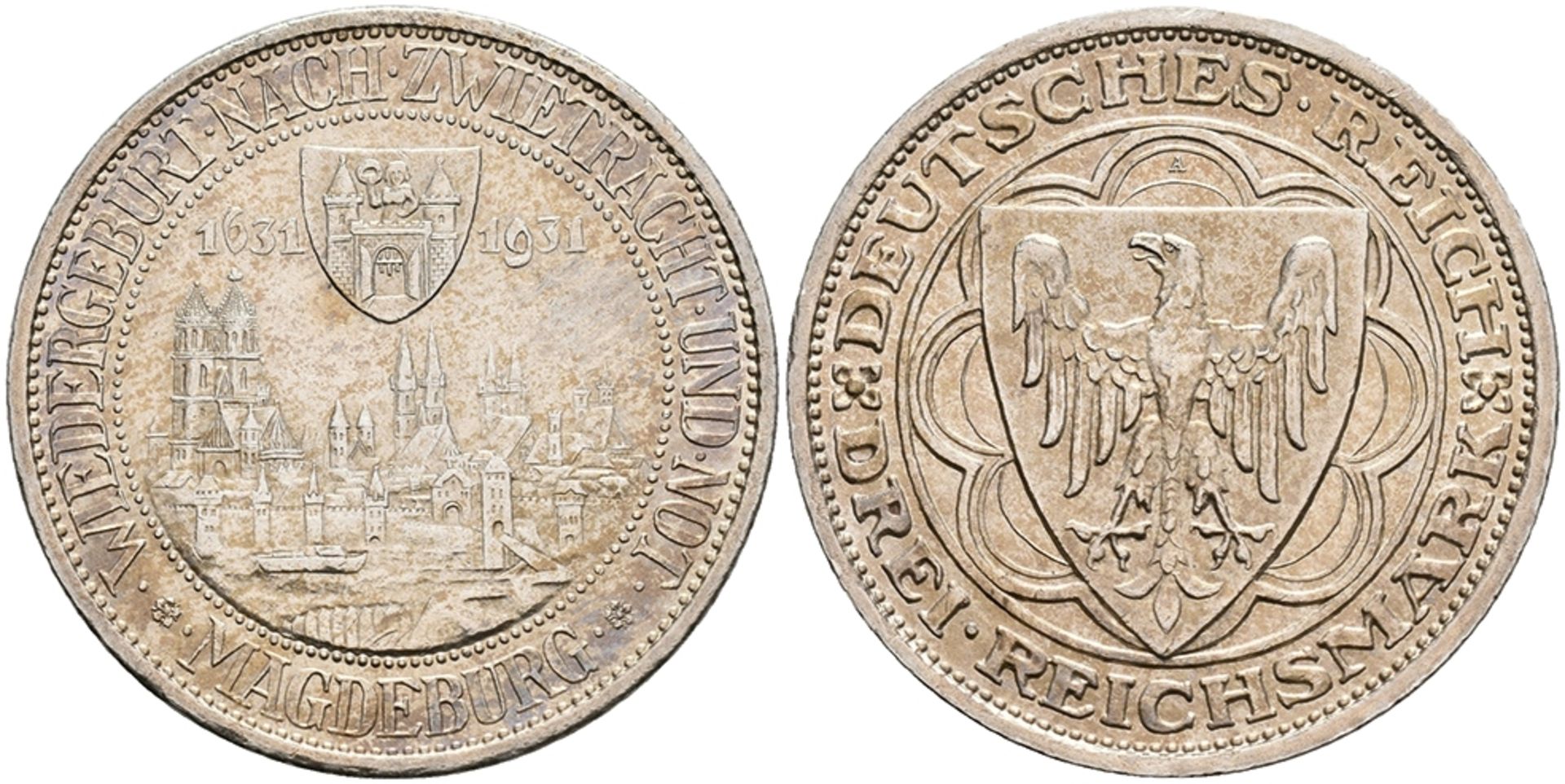 3 Reichsmark, 1931, Magdeburg, kl. Rf., vz. J. 347.