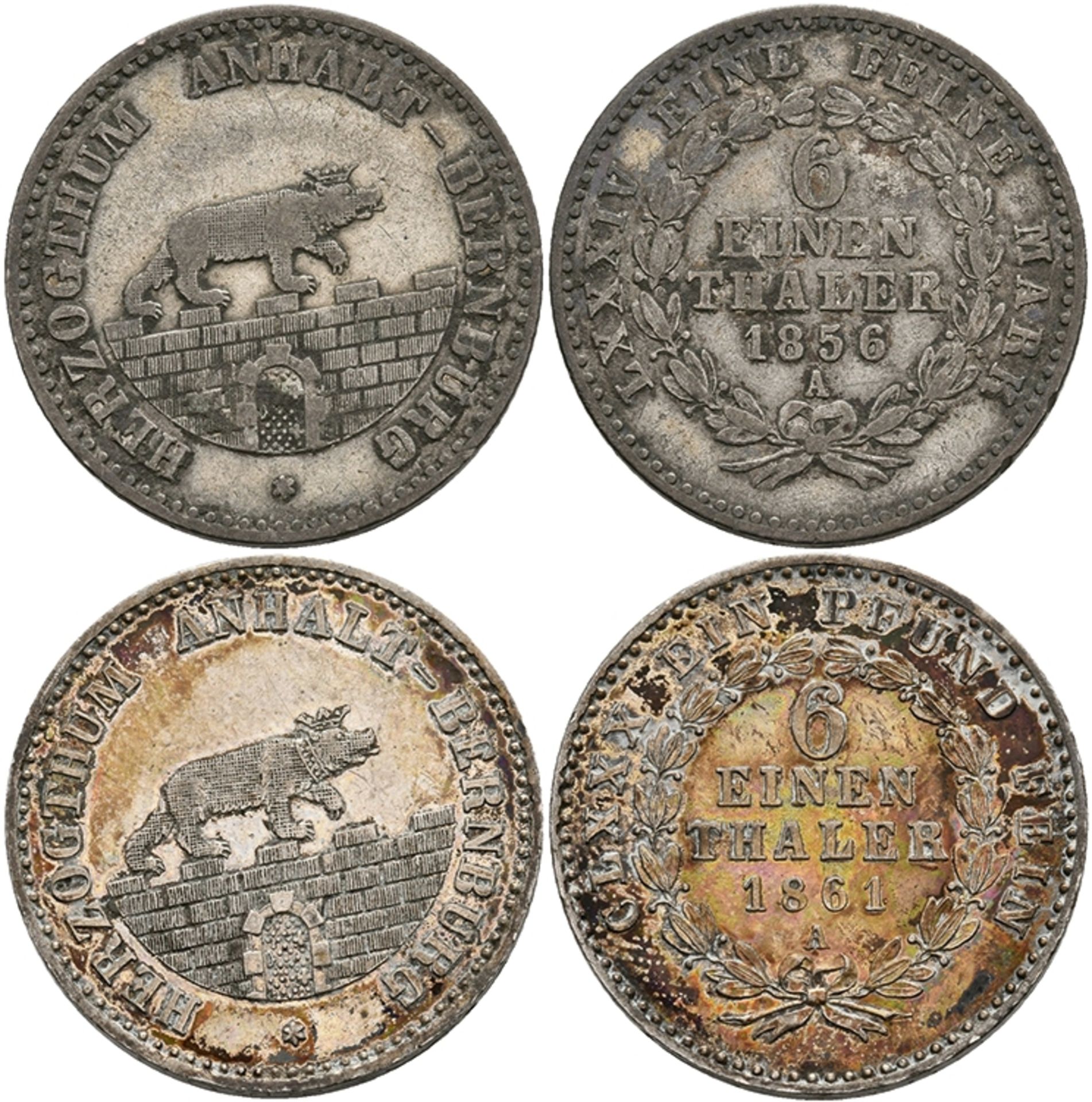 1 / 6 thaler 1856 and 1861, 2 pieces, PPC's 18 / J 65 very fine and PPC's 19 / J. 71 extremly fine