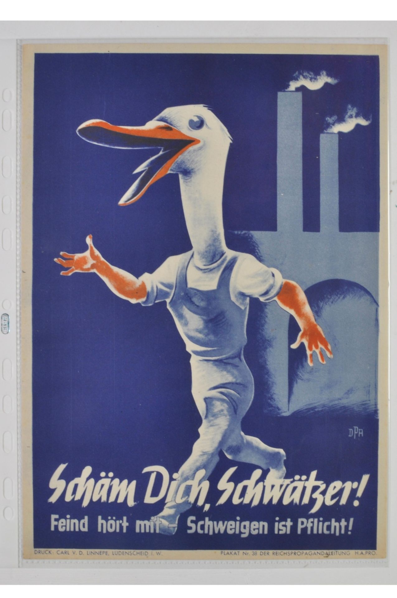 Farbiges Propaganda Plakat \Schäm Dich, Schwätzer! Feind hört mit - Schweigen ist Pflicht\, 1943, Dr