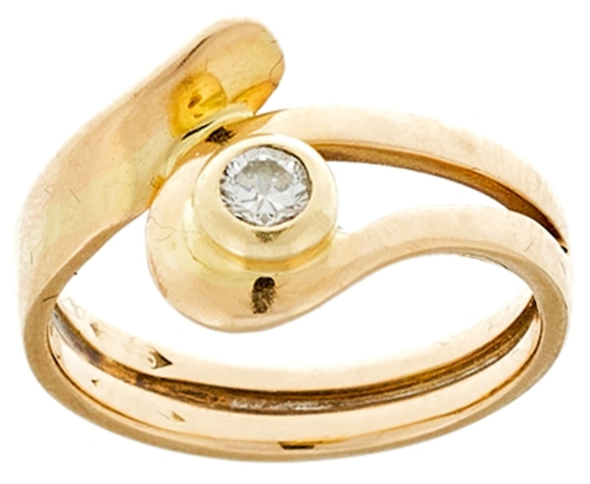 Brillant Ring, 585 Gelbgold, 5,1g, ein Brillant ca. 0,2ct, Ringkopfdurchmesser 5,2 mm. RW 56.