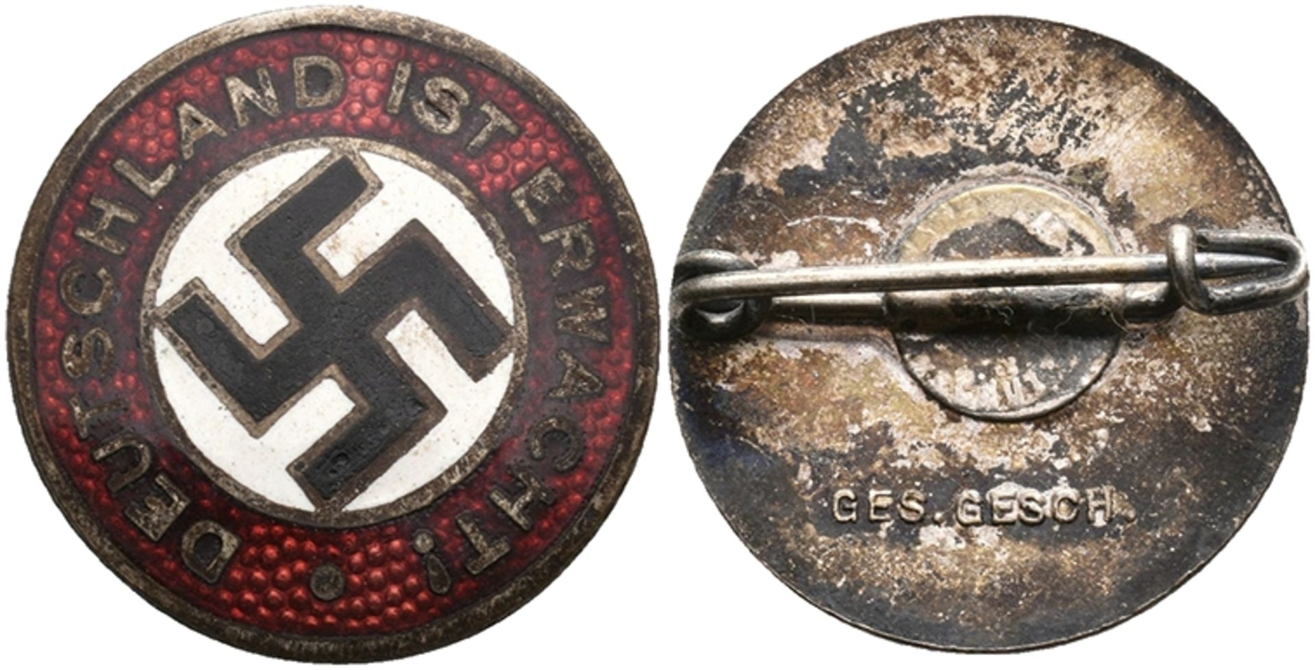 National Socialist sympathy emblem, 23 mm, enameled, \\Germany is awakes\\, on the reverse side with