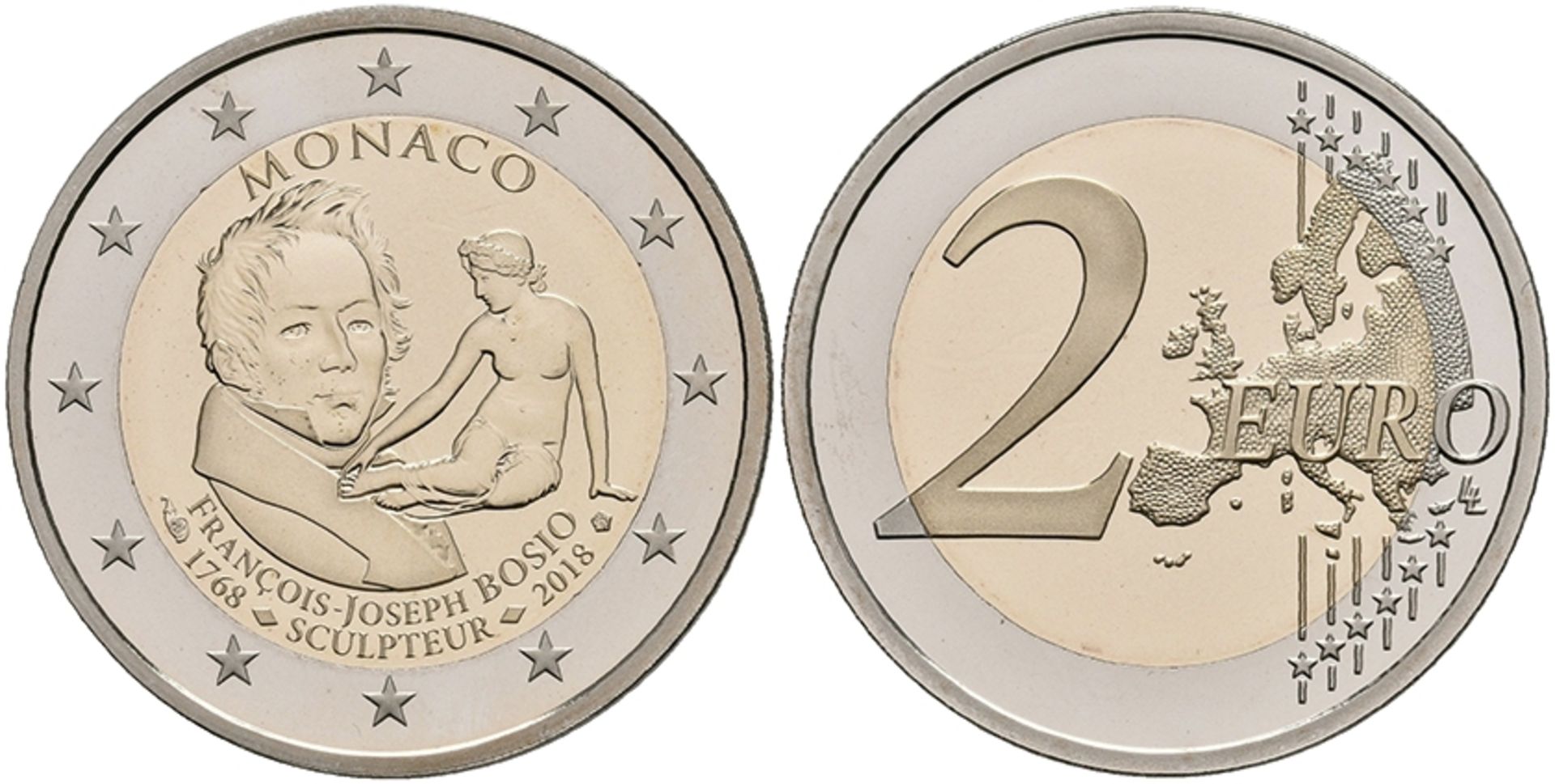 2 Euro, 2018, Francois-Joseph Bosio, mit Zertifikat in Ausgabeschatulle, PP.