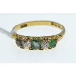 18ct gold, emerald & diamond ring, size N, 3 grams