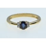 Yellow metal, sapphire & diamond ring, tests positive for 18ct gold, size O, 2.91 grams