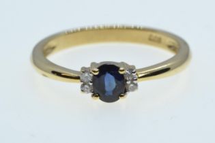 Yellow metal, sapphire & diamond ring, tests positive for 18ct gold, size O, 2.91 grams 