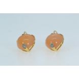 Pair of 18ct gold, pink heart-shaped stone & diamond earrings, length 25mm, gross weight 8.75 grams