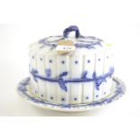 Blue & white earthenware cheese bell & cover, stand 26.5cm diameter