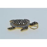 9ct gold, diamond & champagne diamond turtle pendant, length 23mm, 3.06 grams, with authenticity cer