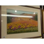 A B Coles - 'Gorse & Heather'. Fine hand embroidered artwork. 66cm x 47cm inclusive of frame.