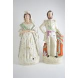 Pair of large Staffordshire pottery figures of 'Queen of England' & 'Prince of Wales', circa 1860, h