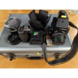 Zenza Bronica ETRS in case with 2 x film backs,  75mm lens and accessories Inc filters Etc