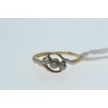 18ct gold, platinum & three diamond crossover ring, approx. 0.25 carat total, size Q, 2.54 grams