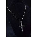 Silver & stone set cross pendant & chain, chain circumference 475mm, pendant length including bale 5