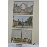 3 x C1800s Indian, company style pen and ink artworks. Comprising of architectural paintings. Larges