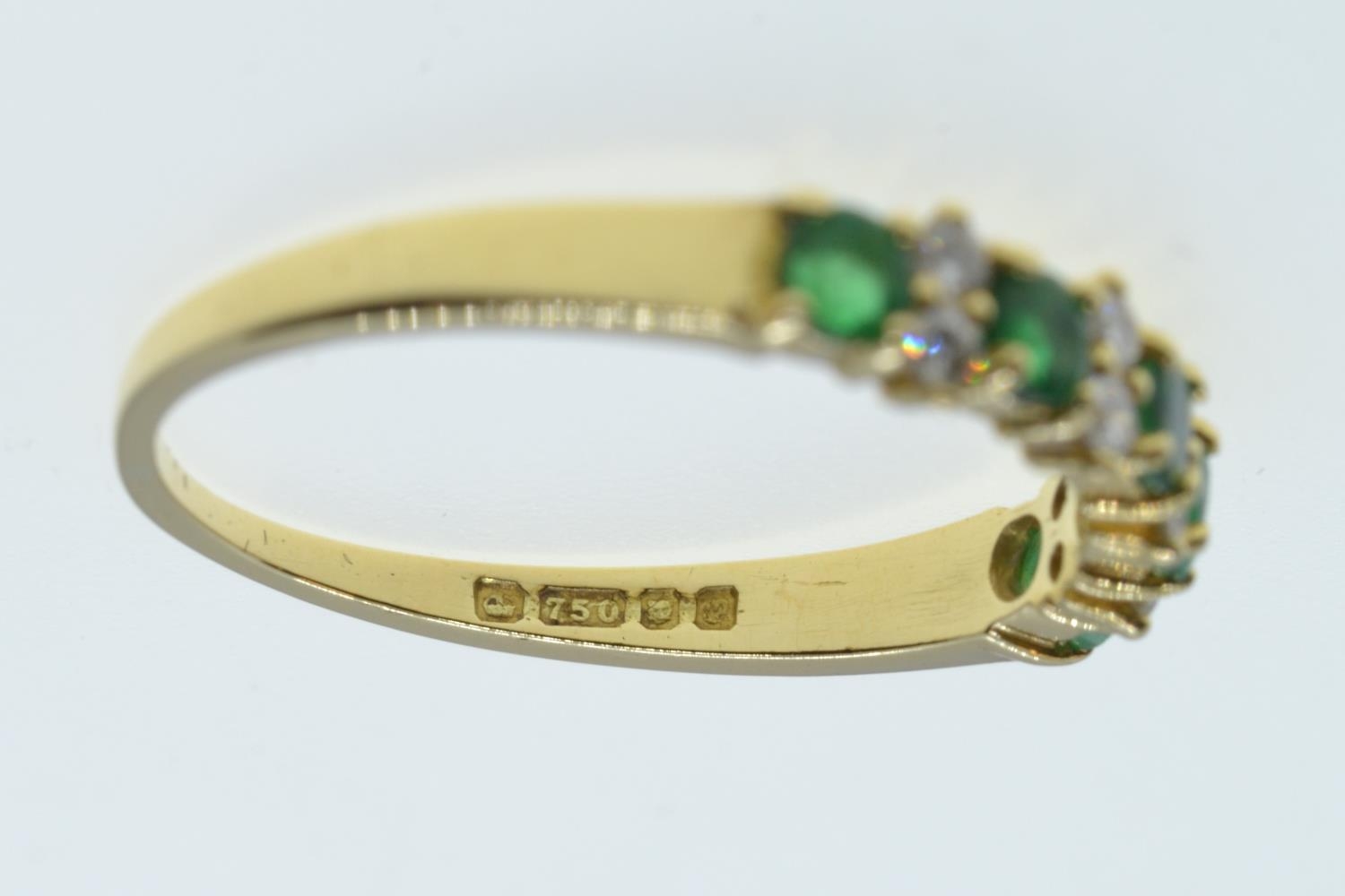 18ct gold, emerald & diamond half hoop ring, size P, 2.34 grams  - Image 3 of 3