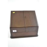 Mahogany desk top stationary box. With key. Depth 22cm x width 35cm x height 30cm.