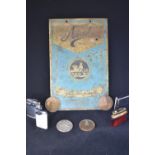 'Ascot Installation' silver medal winner enamel sign, four cigarette lighters & various medallions