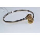 Yellow metal & silver bangle, unmarked, yellow metal tests positive for 9ct gold, 10.43 grams