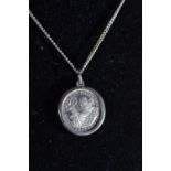 1997 Britannia 20 pence 1/10 oz fine silver coin, on silver mount & chain, chain circumference 465mm
