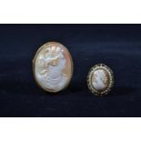 9ct gold & cameo brooch, steel pin, height 48mm, gross weight 12 grams, together with a gilt & cameo