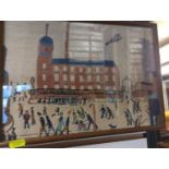A hand embroidered copy of L S Lowry's 'Mill Scene', framed. 34cm x 24.5cm.