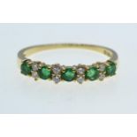 18ct gold, emerald & diamond half hoop ring, size P, 2.34 grams