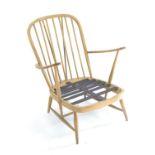 Ercol 203 Windsor easy chair, natural finish. W71cm D89cm H85cm seat height 38cm (with cushion)