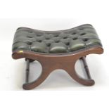 Leather button crossover stool. w70cm d43cm h40cm